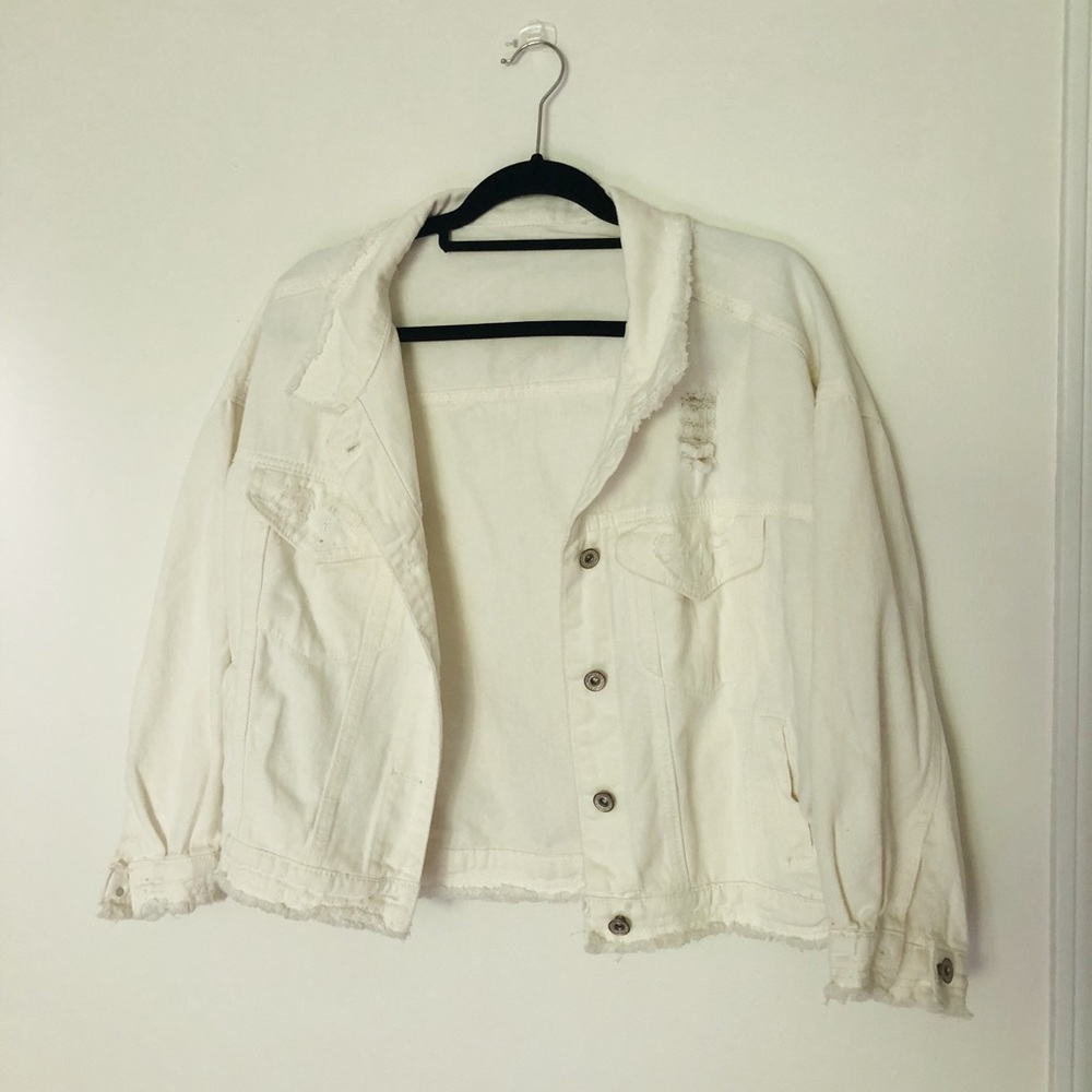 Cropped White Denim Jacket